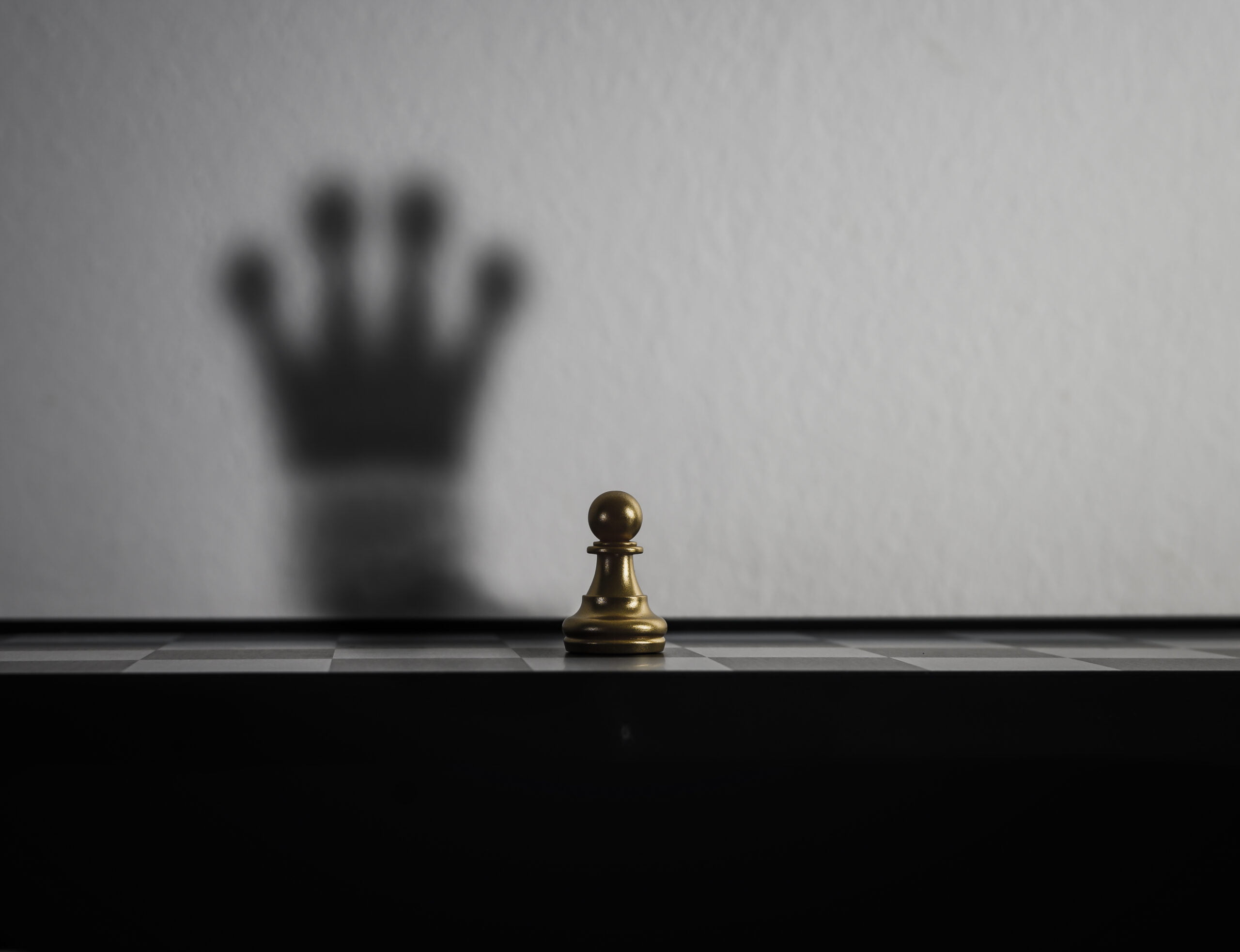 Chessman is changed to the shadow of the crown. Idea concept